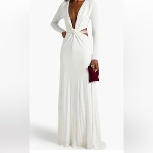 HALSTON SOFIA JERSEY CRYSTAL BAND WHITE GOWN WITH FRONT SLIT ✨✨✨